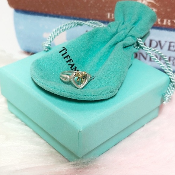 Tiffany & Co Paloma Picasso Loving Heart Ring 925 & 18K Gold Bow Sz 4 - Picture 8 of 9